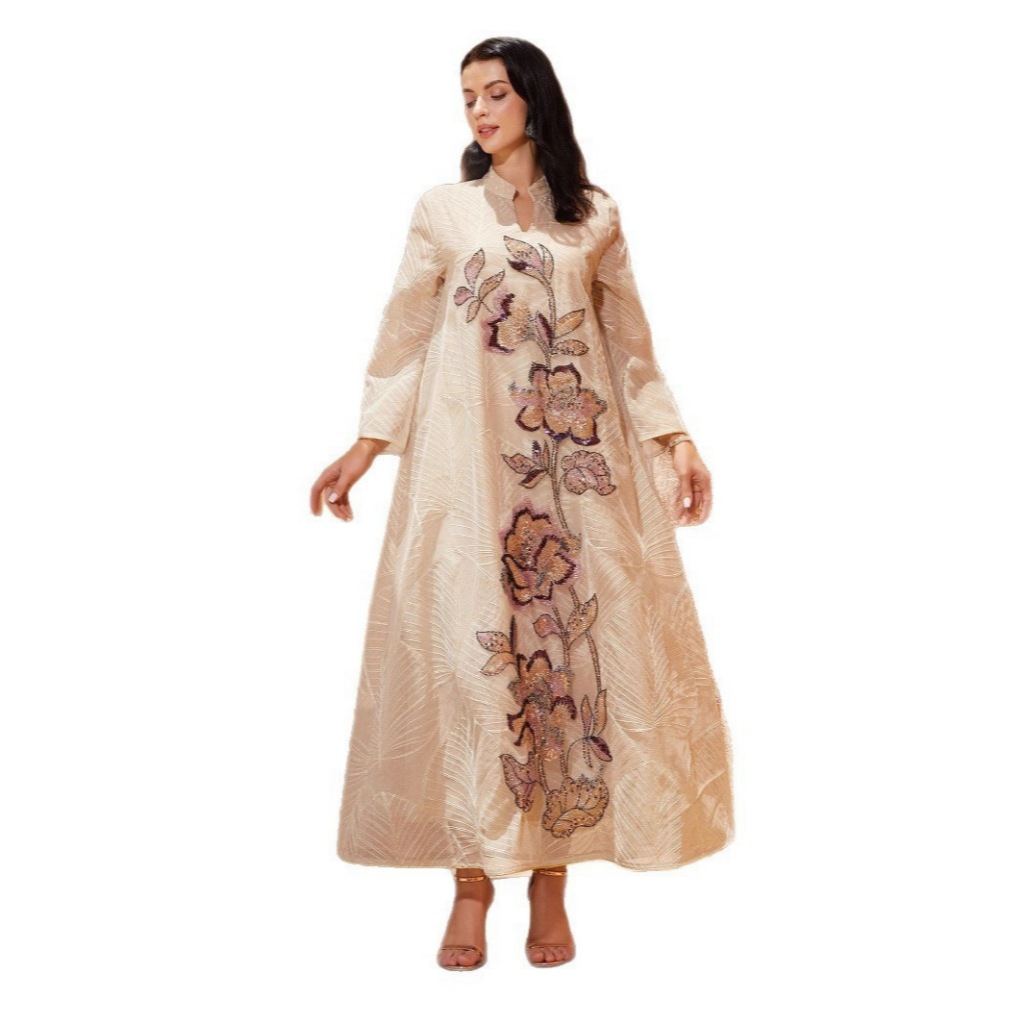 Women Dress Abaya Elegant Mesh Muslim Ramadan Jalabiya Embroidery Party Dresses Dubai Long Robe Kaftan