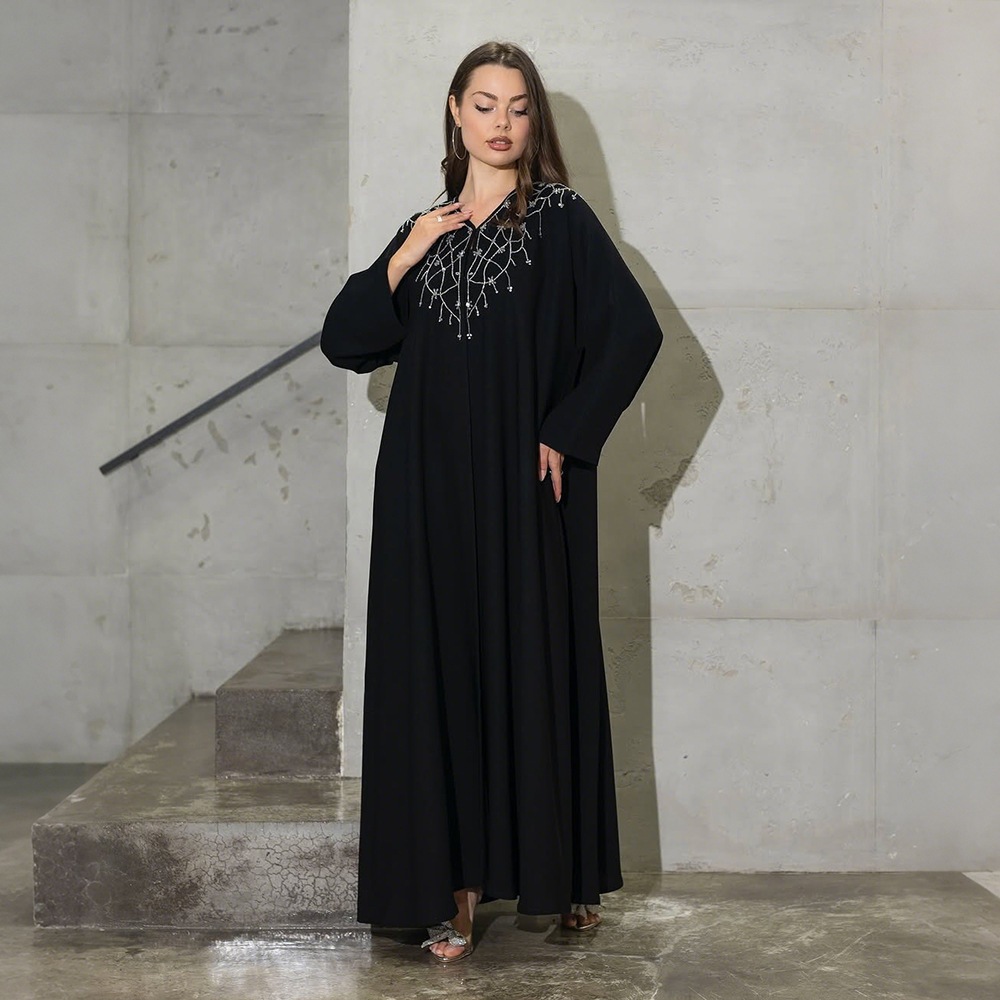 Ramadan Muslim Dress Women Hijab Abaya Khimar Jilbab Kebaya Loose Kaftan Robe Rhinestone Dresses Kimono Islam Clothing