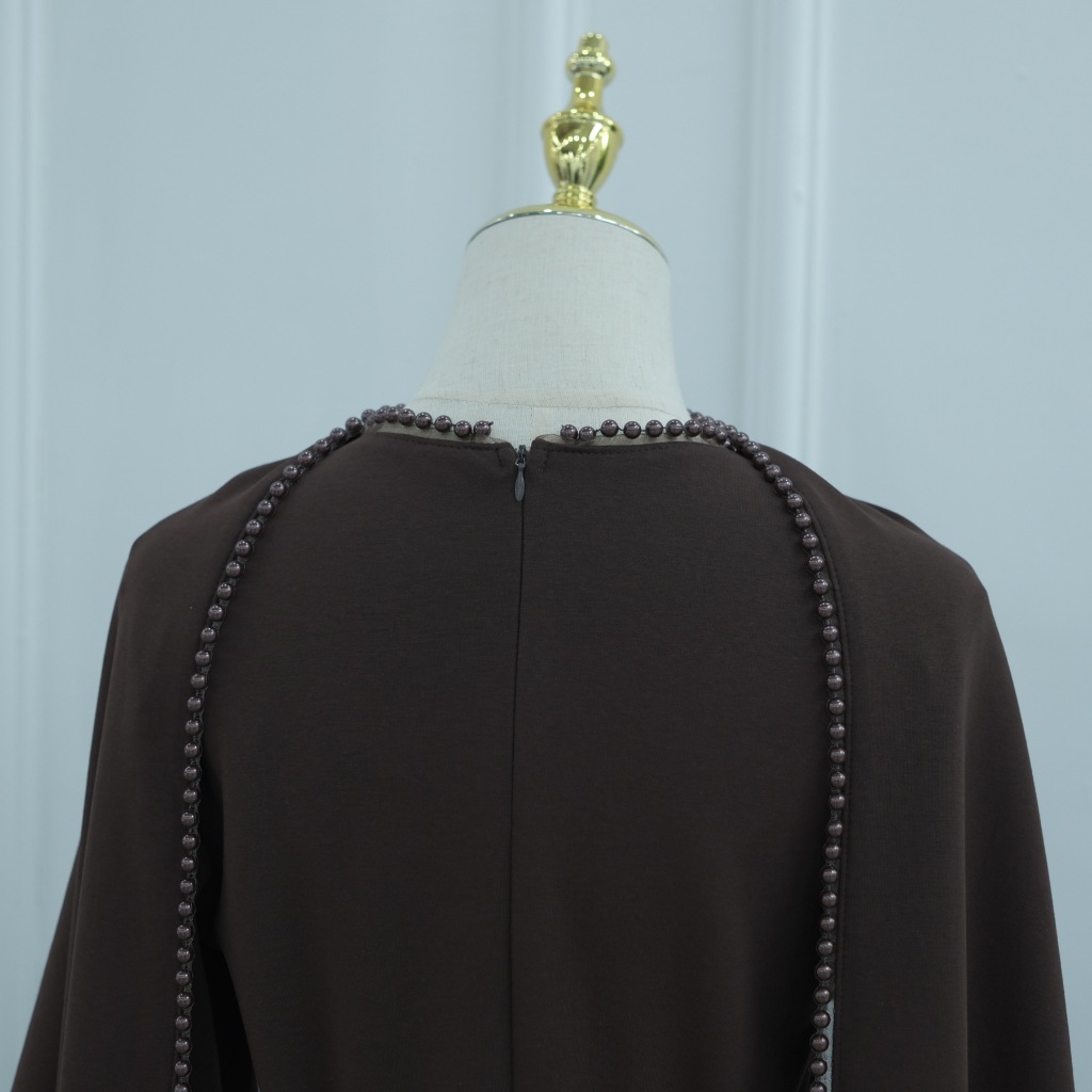 Evening Dresses Pearls Luxury Dubai O-Neck Formal Muslim Prom Gowns Beaded Shawl + Long-Sleeved Dress