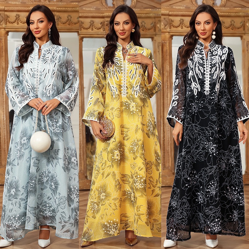 Long Dress Women Eid Muslim Abaya Party Dresses Embroidery Dubai Abayas Ramadan Kaftan Islam Arab Jalabiya Robe