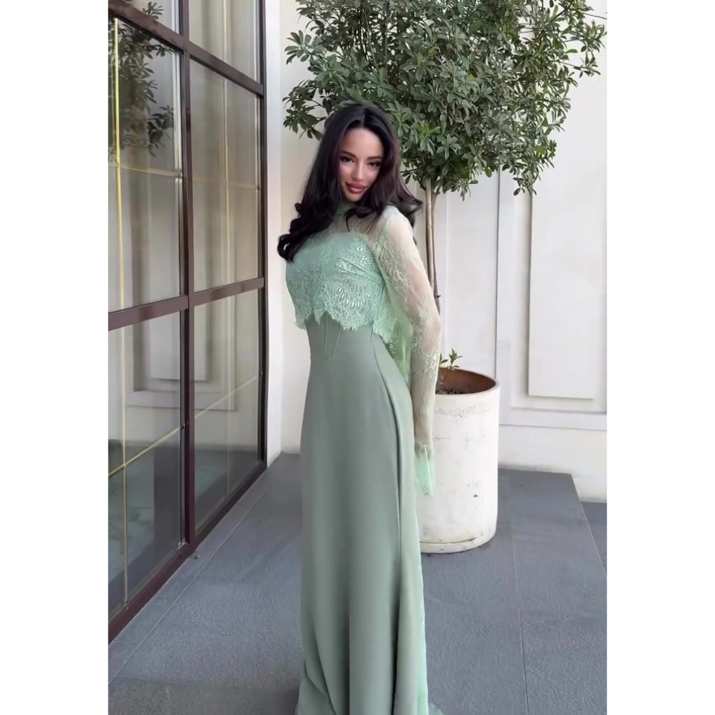Thinyfull Saudi Arabia Mermaid Prom Evening Dresses Long Sleeve Lace Maxi Party Dress 2 Pieces Cocktail Prom Gowns