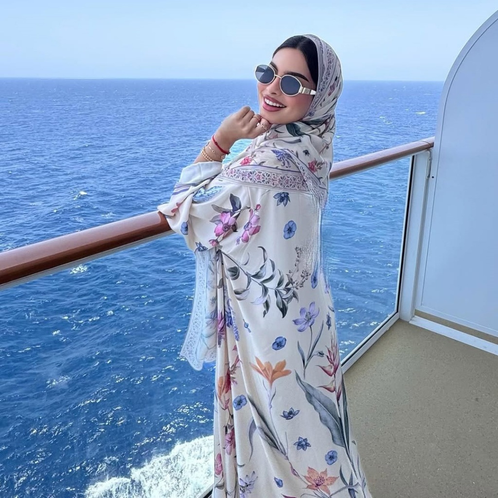 Elegant High Street Swing Vacation Jackets New Women's V Neck Autumn Coat Floral Print Long Sleeved Loose Muslim Cardiga