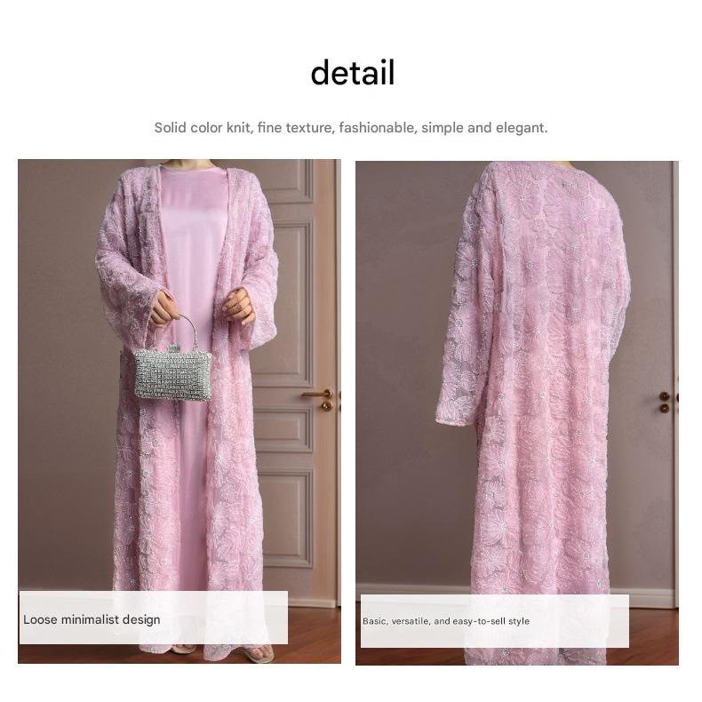 Women’s 2‑Piece Set | Mesh Floral Beaded Jacket & Satin Inner Dress | Elegant Party Outfit, Vintage Style, Modest Wear
