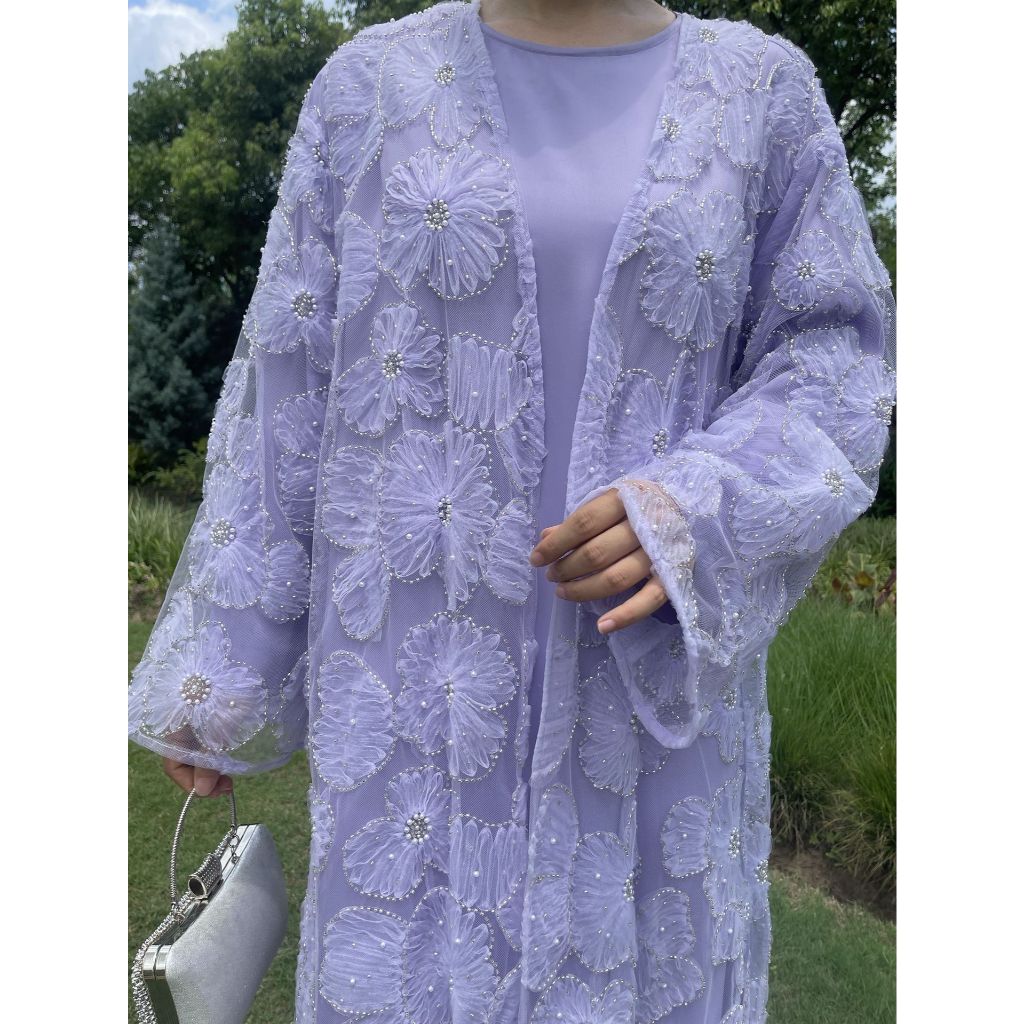 Women’s 2‑Piece Set | Mesh Floral Beaded Jacket & Satin Inner Dress | Elegant Party Outfit, Vintage Style, Modest Wear