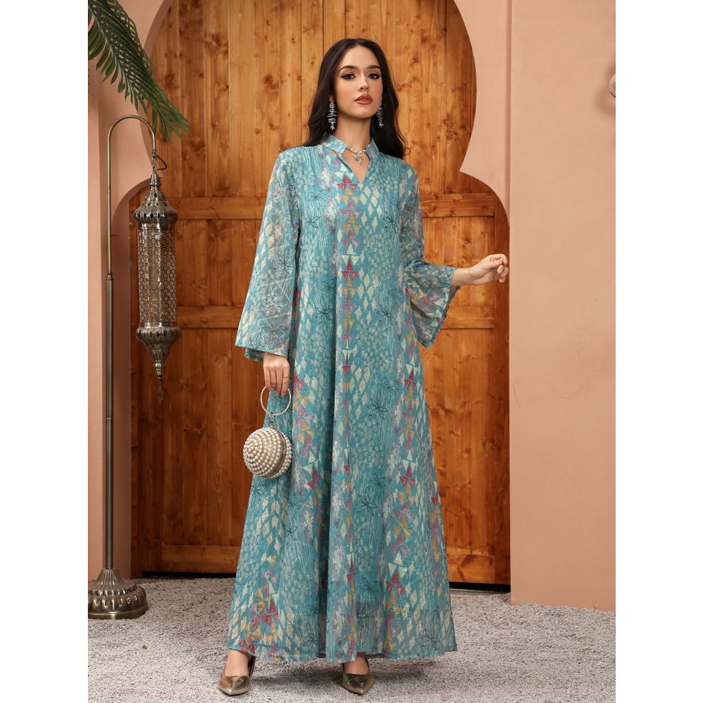 Dubai Luxury Floral Embroidery Abayas Muslim Rhinestone Decorated Loose Dress Women Clothes