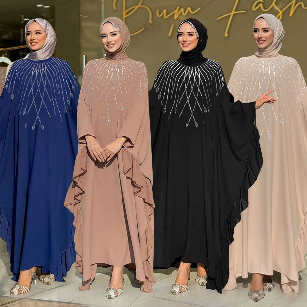 Middle East Muslim New Fashion Women's Elegant Trendy Daily Casual Luxury Diamond Studded Dresses Female Abaya