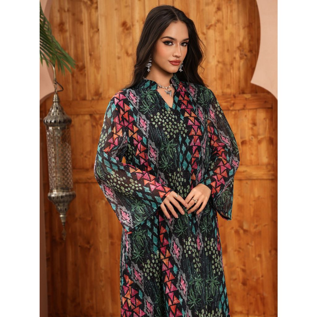 Dubai Luxury Floral Embroidery Abayas Muslim Rhinestone Decorated Loose Dress Women Clothes