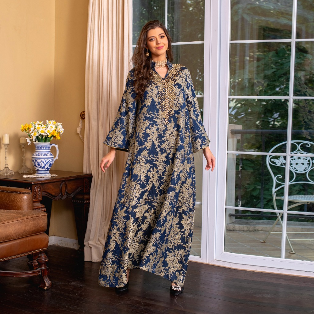 Muslim Dress for Women Abaya Beading Stand Collar Jalabiya Party Dresses Abayas Kaftan Abaya Arab Long Robe