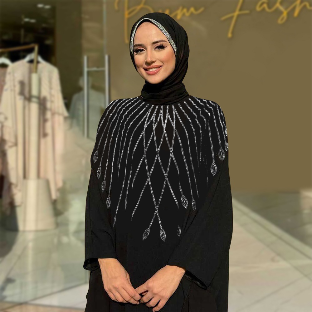 Middle East Muslim New Fashion Women's Elegant Trendy Daily Casual Luxury Diamond Studded Dresses Female Abaya