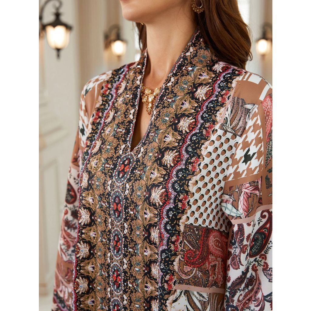 Elegant Jalabiya Sparkly Rhinestone Embroidered Kaftan Traditional Print Modest MaxiDress Arab Abaya MuslimGown