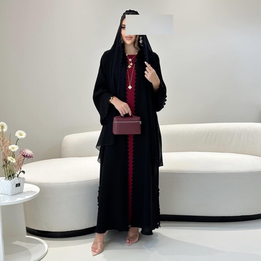 Women Abaya Cardigan Dress with Scarf Muslim Caftan Robe Jalabiya Ramadan Dubai Kaftan Abayas
