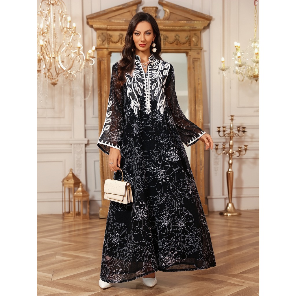 Long Dress Women Eid Muslim Abaya Party Dresses Embroidery Dubai Abayas Ramadan Kaftan Islam Arab Jalabiya Robe