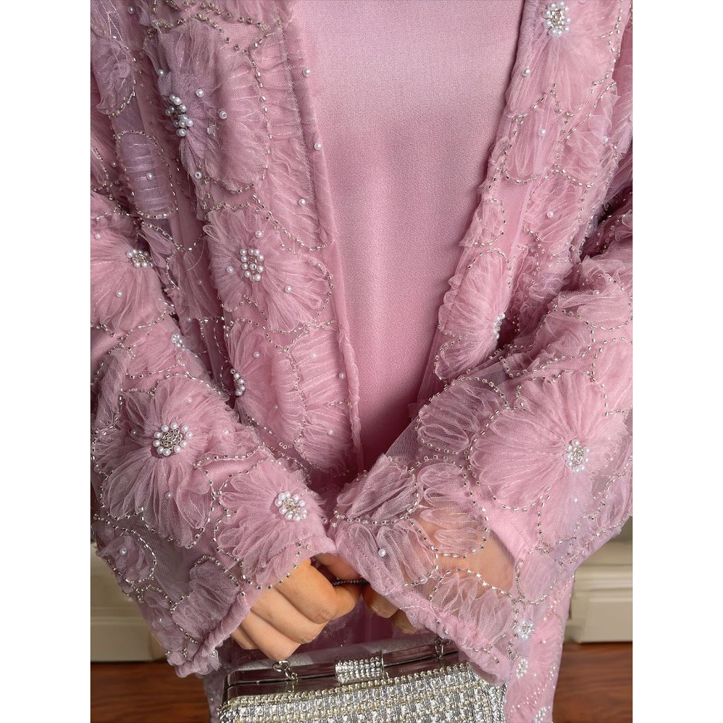 Women’s 2‑Piece Set | Mesh Floral Beaded Jacket & Satin Inner Dress | Elegant Party Outfit, Vintage Style, Modest Wear