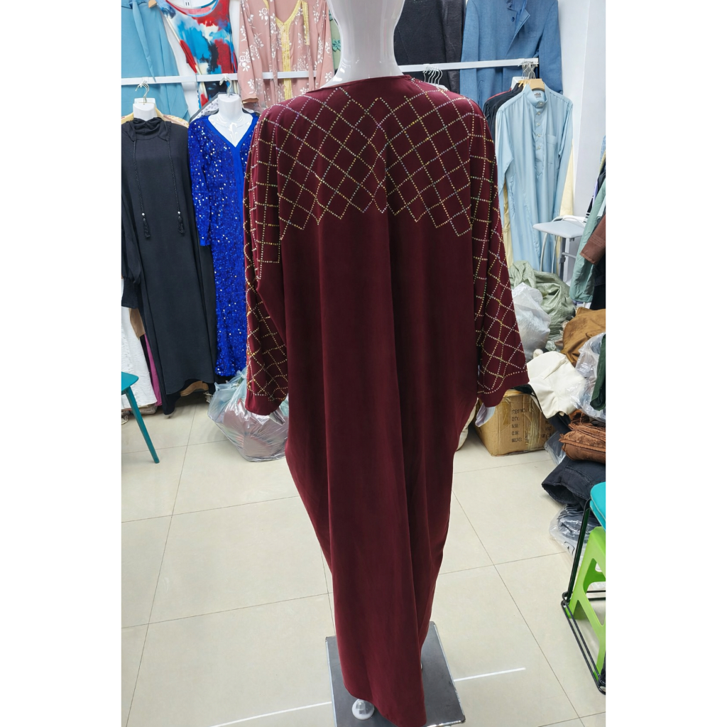 New Retro Style Arabian Mesh Rhinestone Women Dress Ethnic Style Muslim Dress