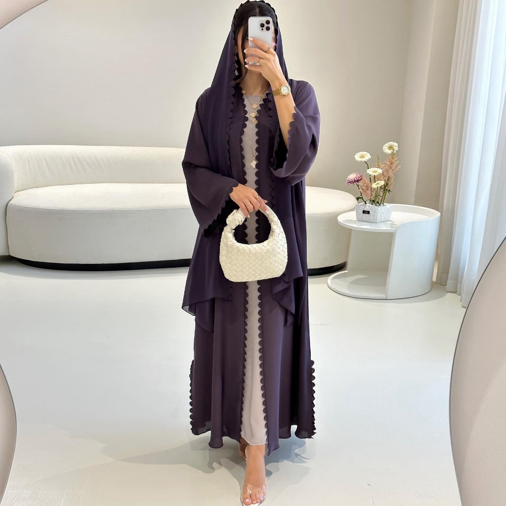 Women Abaya Cardigan Dress with Scarf Muslim Caftan Robe Jalabiya Ramadan Dubai Kaftan Abayas