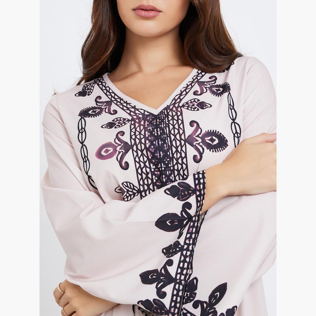 Elegant Robe, Style, Plus-Size Fashion Women's Clothing, Ethnic Print, Stylish, Loose and Comfortable, Long-Sleeve Dress