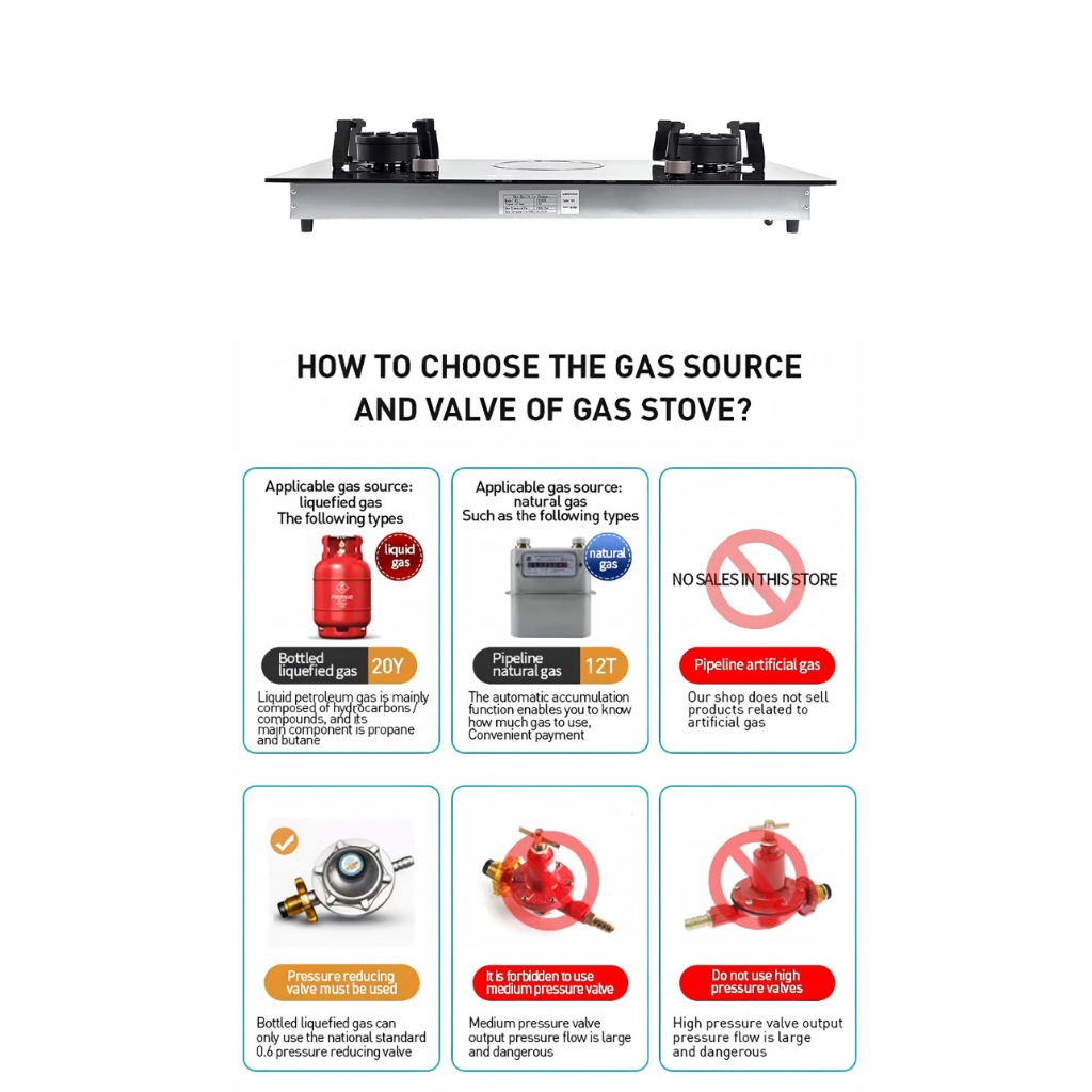 New Burner Gas + Electric Stove Built-In Embedded 4.8kW Safety Certified
