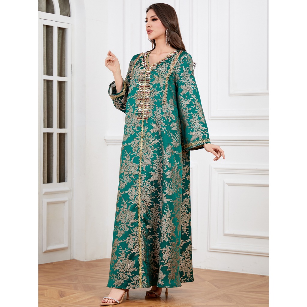Women Embroidery Print Dress Abaya Women Party Jalabiya Muslim Dubai  Ramadan Prayer Caftan Robe