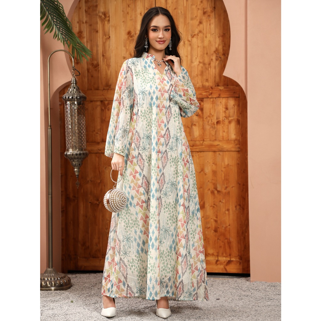 Dubai Luxury Floral Embroidery Abayas Muslim Rhinestone Decorated Loose Dress Women Clothes