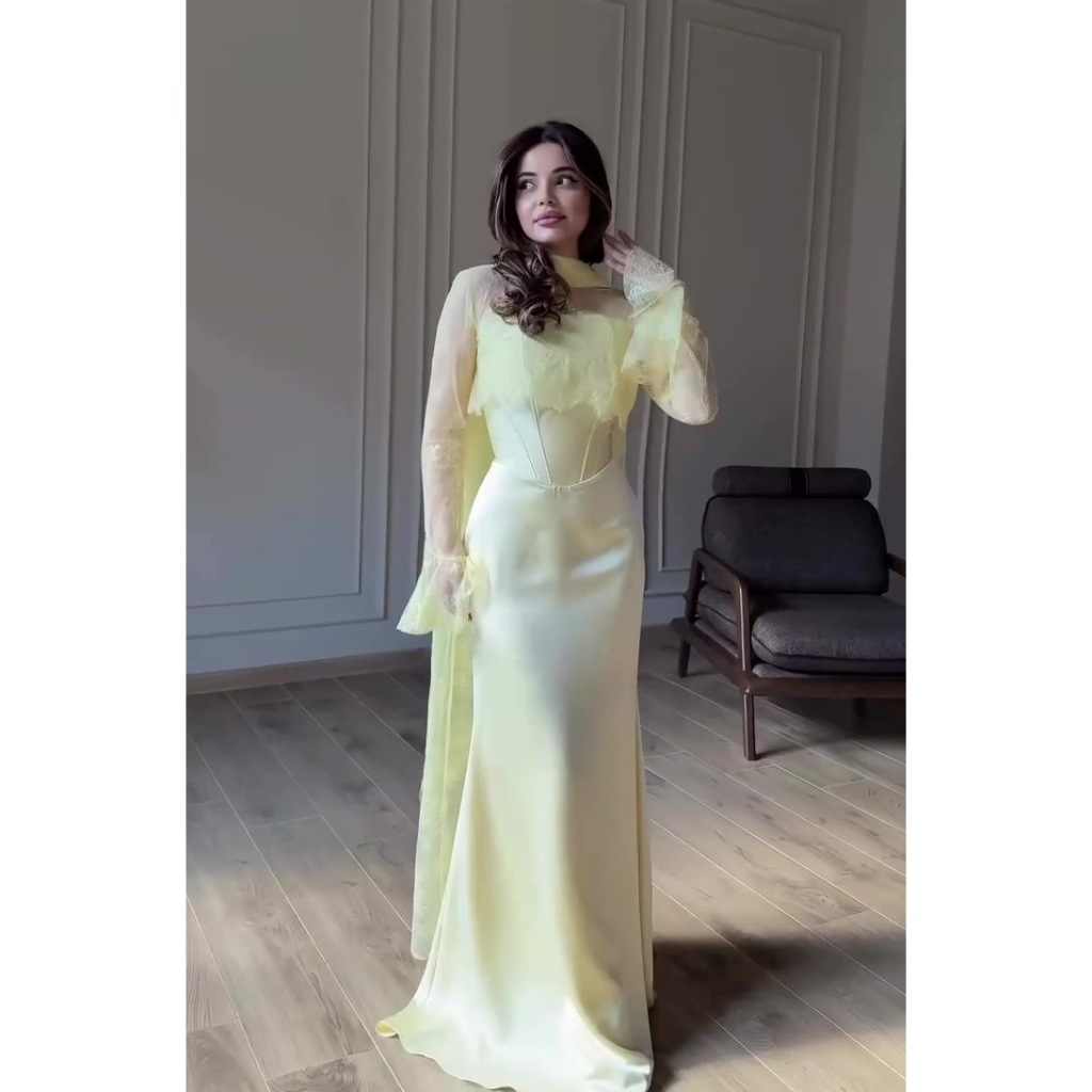Thinyfull Saudi Arabia Mermaid Prom Evening Dresses Long Sleeve Lace Maxi Party Dress 2 Pieces Cocktail Prom Gowns