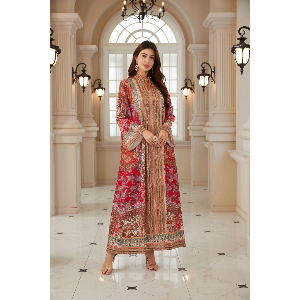 New Pashmina Style abaya Printed Embellished Dress Kaftan Evening Gown Middle Eastern Women, Fully Embellished Evening