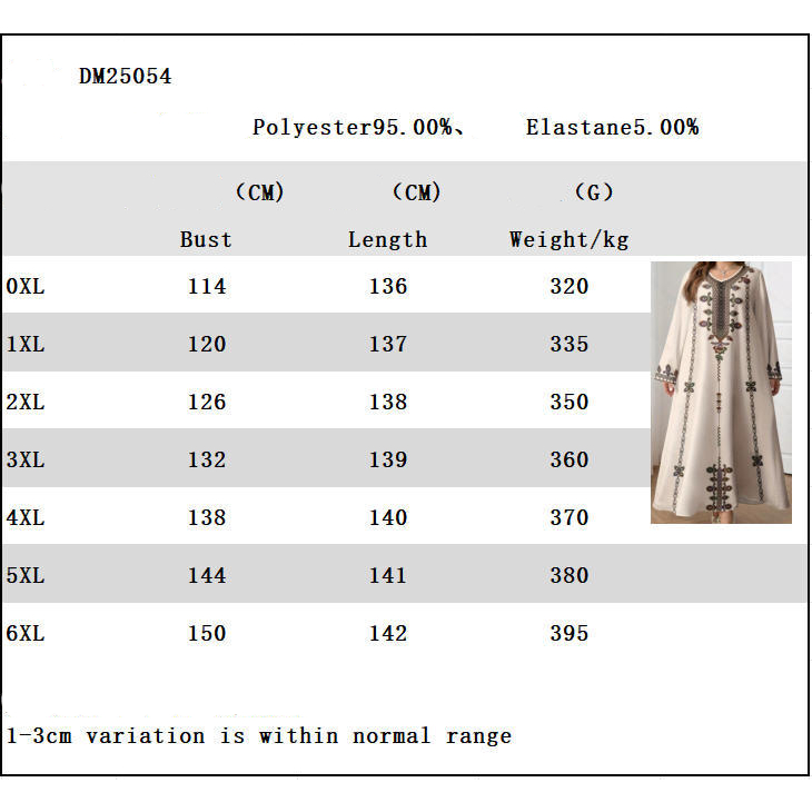 Elegant Robe, Style, Plus-Size Fashion Women's Clothing, Ethnic Print, Stylish, Loose and Comfortable, Long-Sleeve Dress