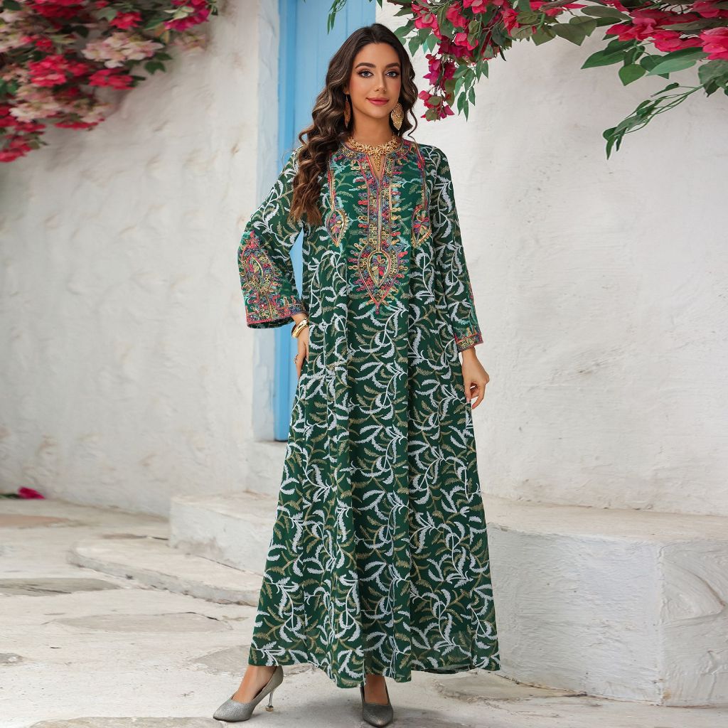 Dubai Abaya Women’s Long Robe Elegant Embroidery Kaftan Dress, Home Wear & Party Outfit