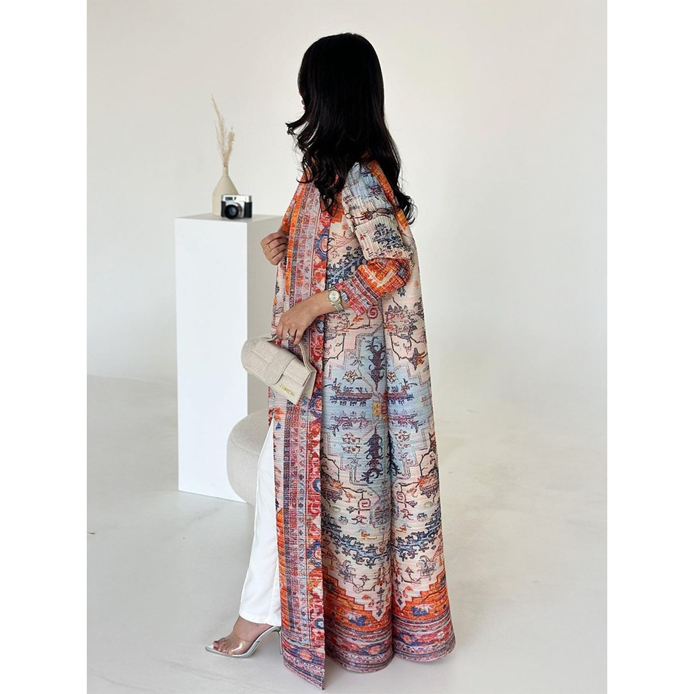Women Fashion Abaya Vintage Printed Cardigan Design Loose Large Size Elegant Female Luxury Robe