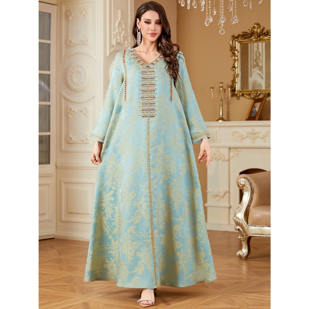 Women Embroidery Print Dress Abaya Women Party Jalabiya Muslim Dubai  Ramadan Prayer Caftan Robe