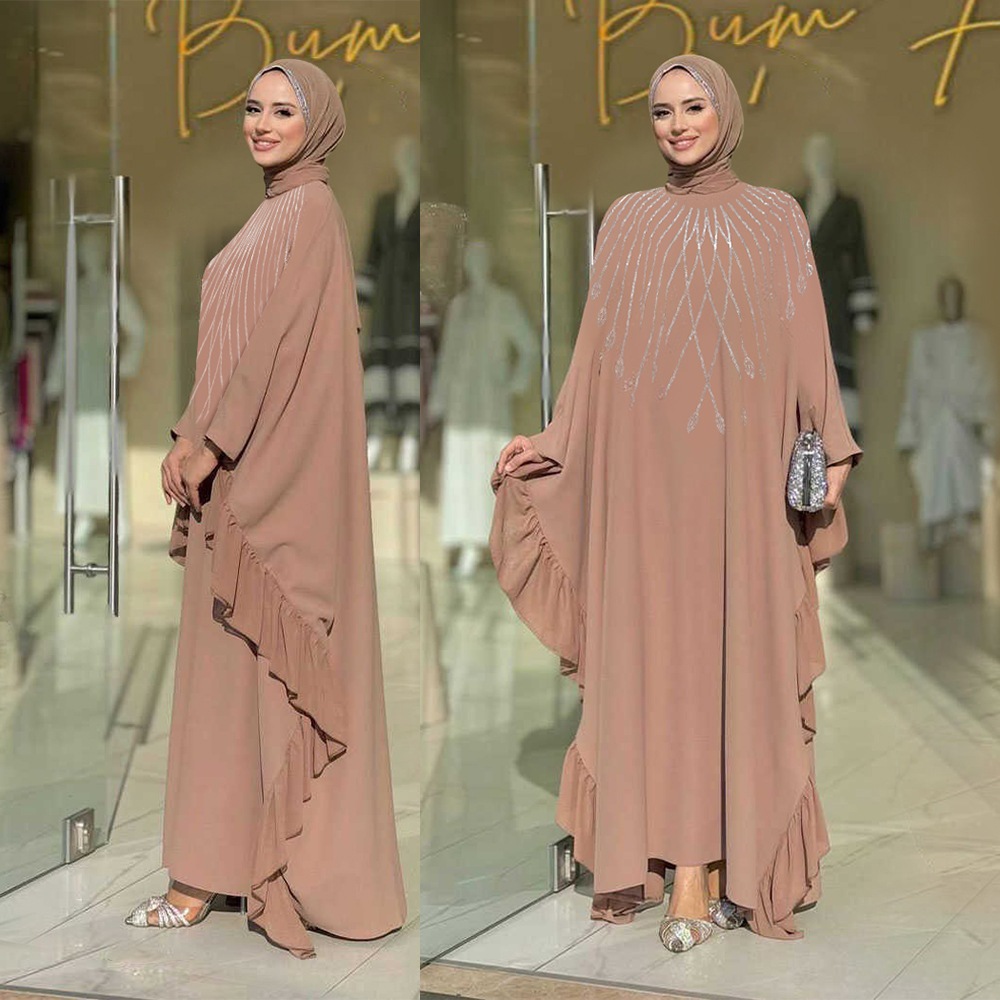 Middle East Muslim New Fashion Women's Elegant Trendy Daily Casual Luxury Diamond Studded Dresses Female Abaya