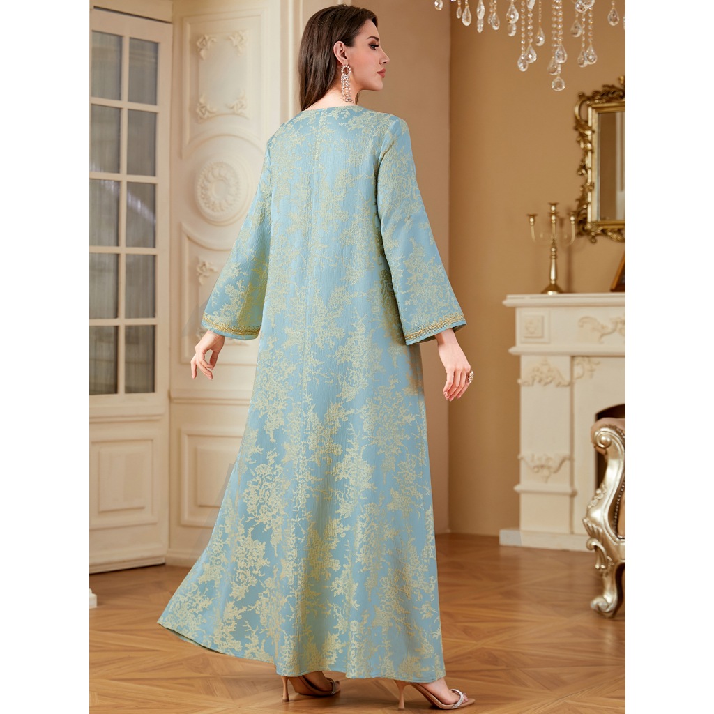 Women Embroidery Print Dress Abaya Women Party Jalabiya Muslim Dubai  Ramadan Prayer Caftan Robe
