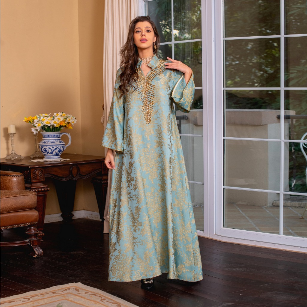 Muslim Dress for Women Abaya Beading Stand Collar Jalabiya Party Dresses Abayas Kaftan Abaya Arab Long Robe