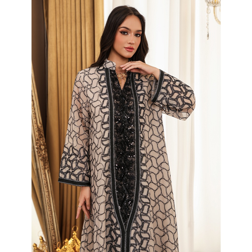 Women Embroidery Mesh Dress Abaya Muslim Jalabiya Ramadan Dresses Arab Long Robe Dubai Kaftan