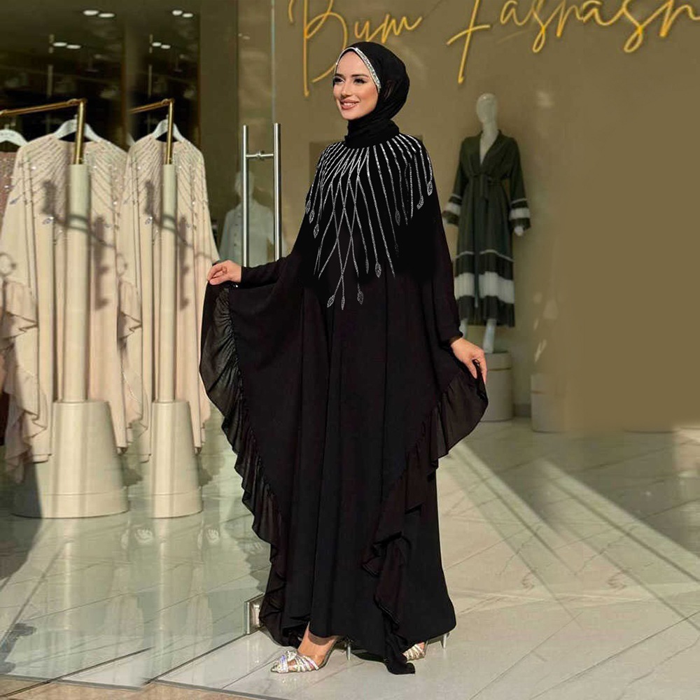 Middle East Muslim New Fashion Women's Elegant Trendy Daily Casual Luxury Diamond Studded Dresses Female Abaya