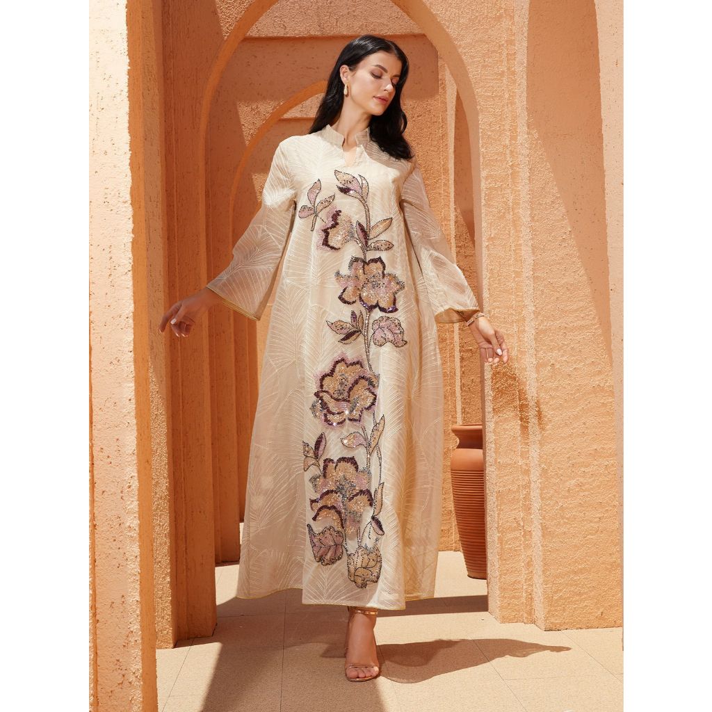 Women Dress Abaya Elegant Mesh Muslim Ramadan Jalabiya Embroidery Party Dresses Dubai Long Robe Kaftan