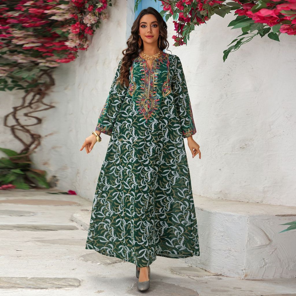 Dubai Abaya Women’s Long Robe Elegant Embroidery Kaftan Dress, Home Wear & Party Outfit