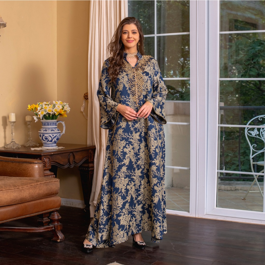 Muslim Dress for Women Abaya Beading Stand Collar Jalabiya Party Dresses Abayas Kaftan Abaya Arab Long Robe