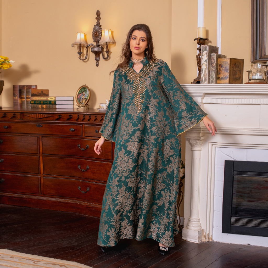 Muslim Dress for Women Abaya Beading Stand Collar Jalabiya Party Dresses Abayas Kaftan Abaya Arab Long Robe