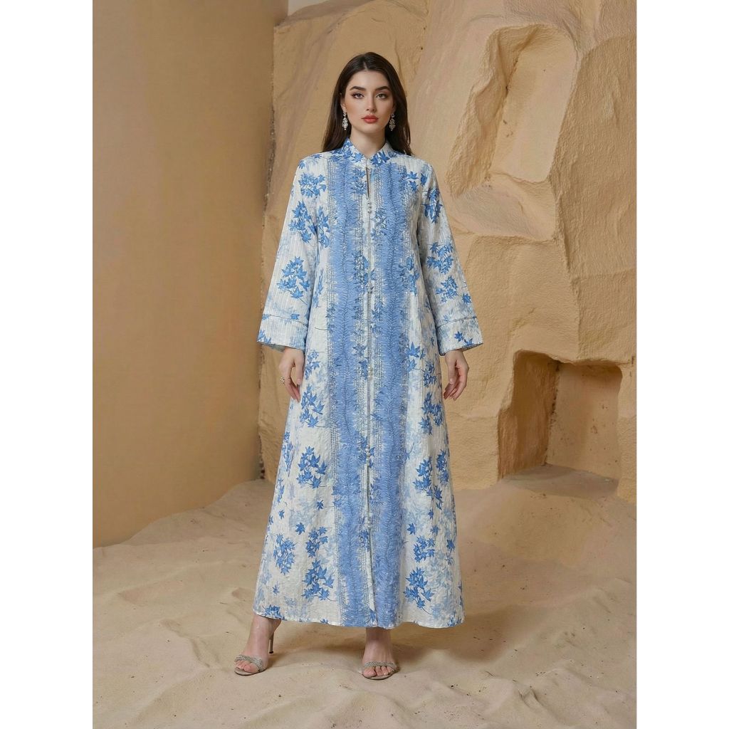 Muslim Party Dress for Women Jalabiya Abaya Ramadan Long Dresses Abayas Woman Kimono Print Caftan