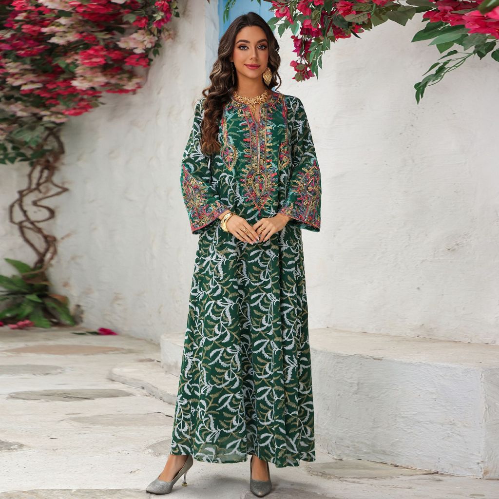 Dubai Abaya Women’s Long Robe Elegant Embroidery Kaftan Dress, Home Wear & Party Outfit