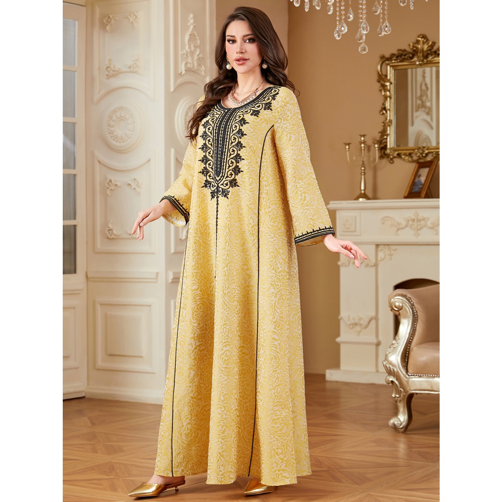 Muslim Women Arabic Dubai Abaya Luxury Jacquard Embroidery Long Dress Kaftan Robe Maxi Dresses Islam Clothing