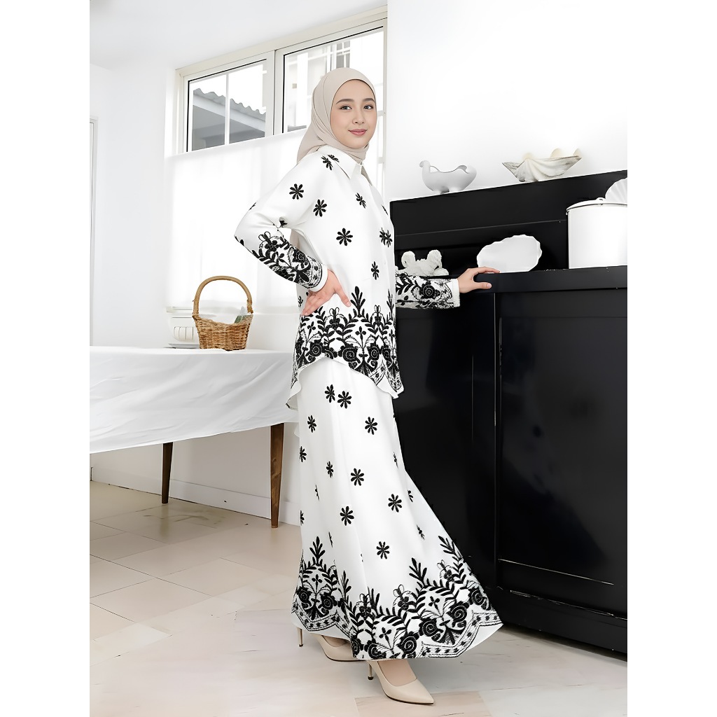 Women Print Blouse Long Skirt 2 Piece Set Muslim Button Blusa Jalabiya Ramadan Dubai Arab Long Spring