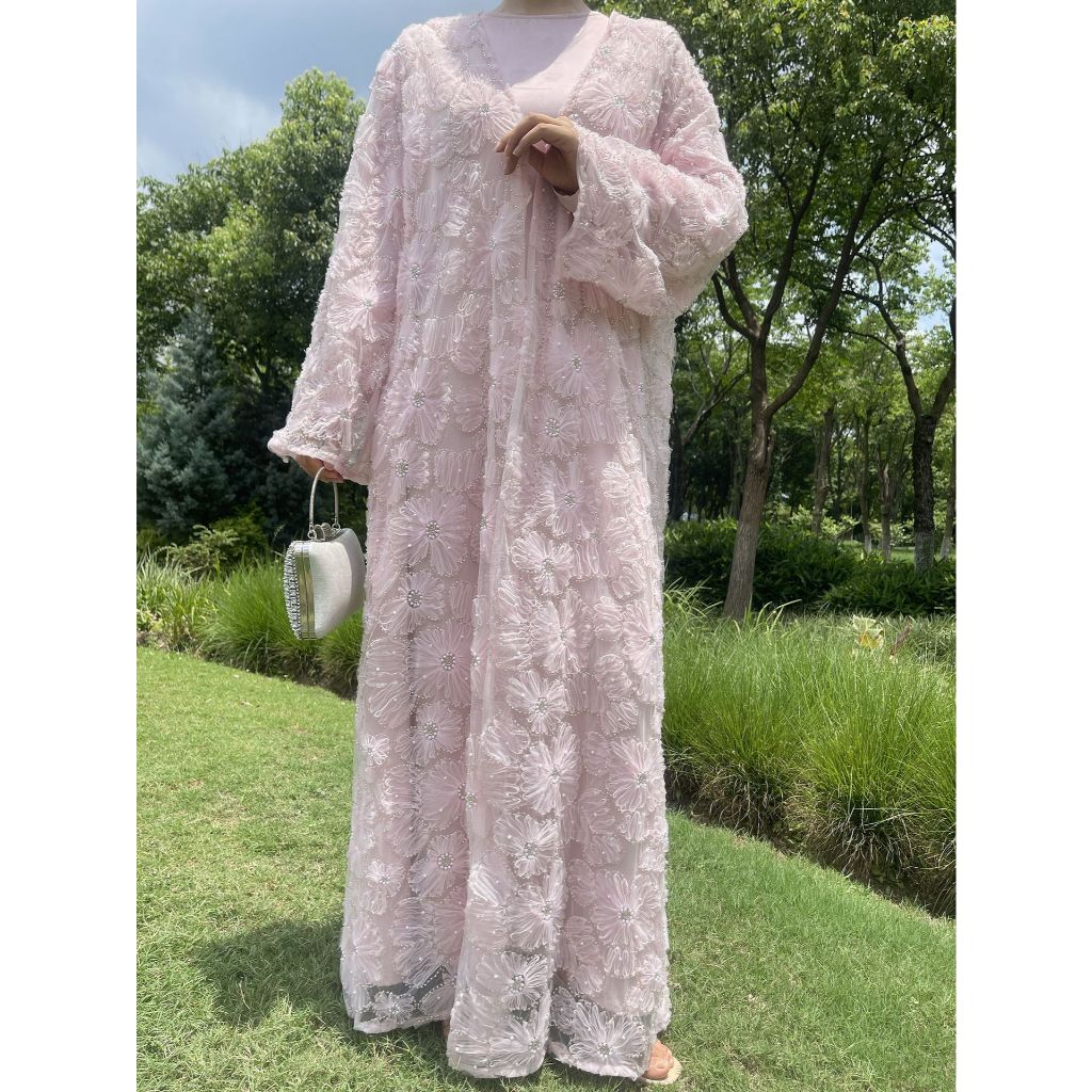 Women’s 2‑Piece Set | Mesh Floral Beaded Jacket & Satin Inner Dress | Elegant Party Outfit, Vintage Style, Modest Wear
