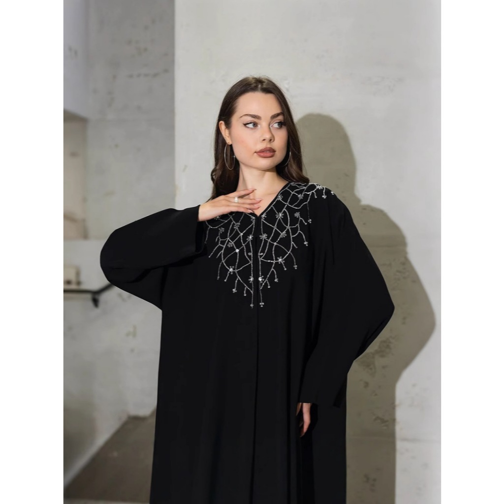 Ramadan Muslim Dress Women Hijab Abaya Khimar Jilbab Kebaya Loose Kaftan Robe Rhinestone Dresses Kimono Islam Clothing