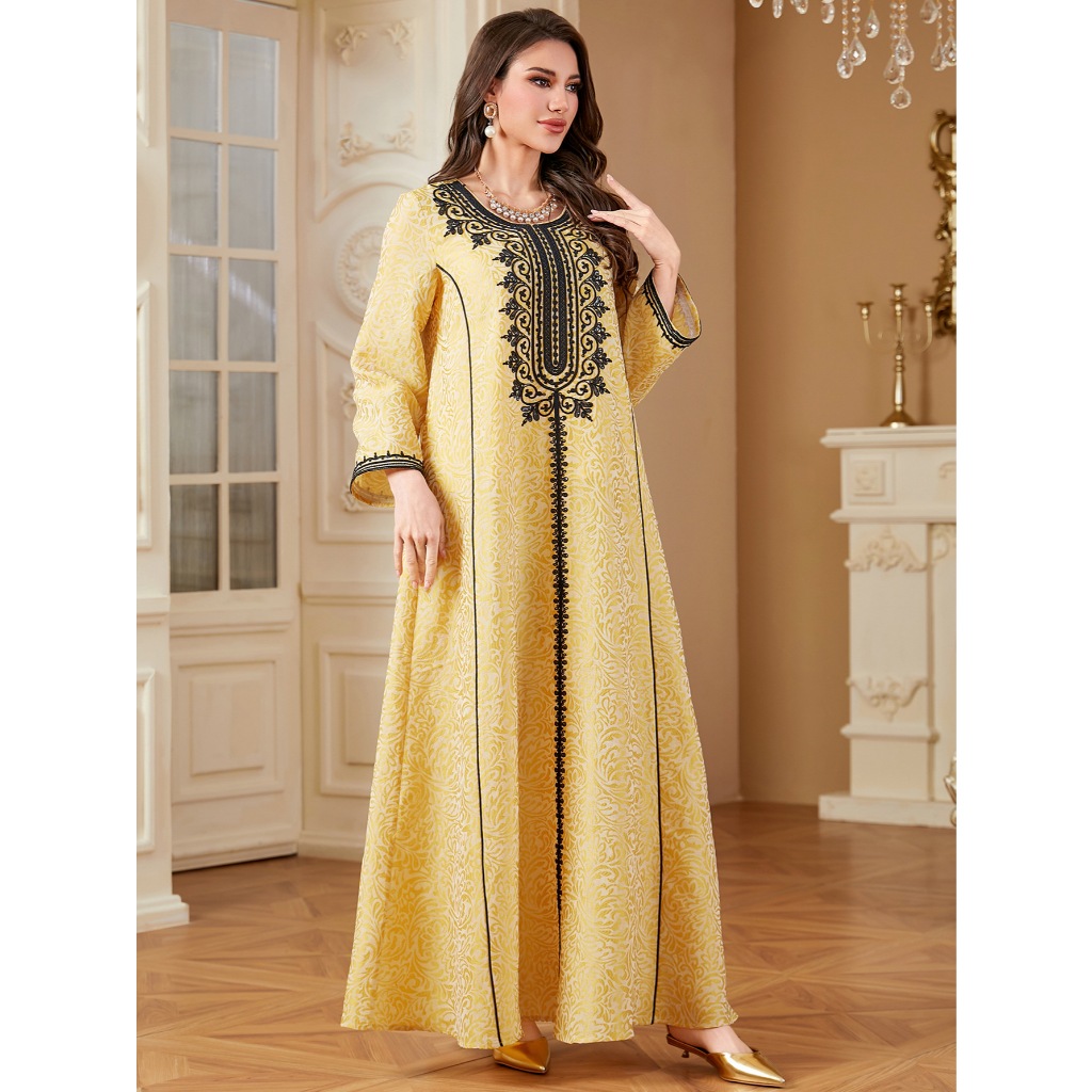 Muslim Women Arabic Dubai Abaya Luxury Jacquard Embroidery Long Dress Kaftan Robe Maxi Dresses Islam Clothing