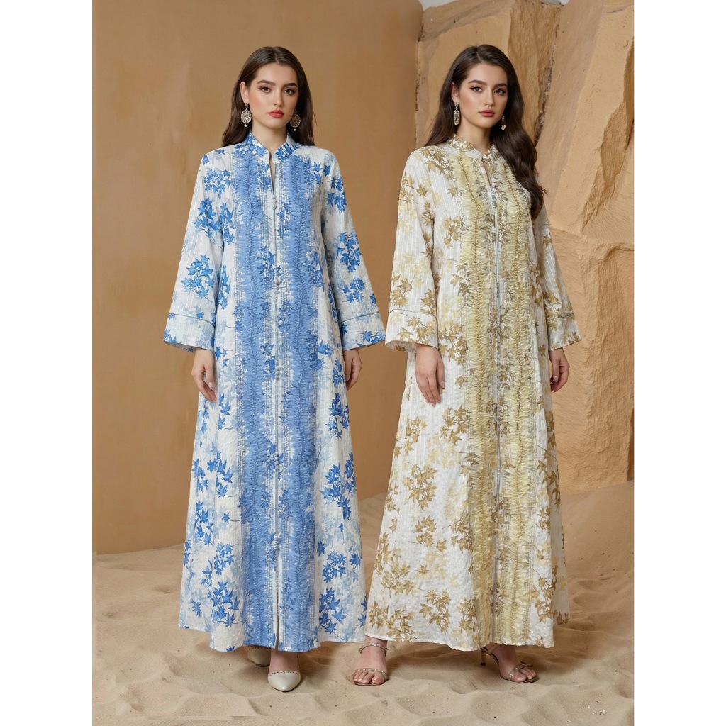Muslim Party Dress for Women Jalabiya Abaya Ramadan Long Dresses Abayas Woman Kimono Print Caftan