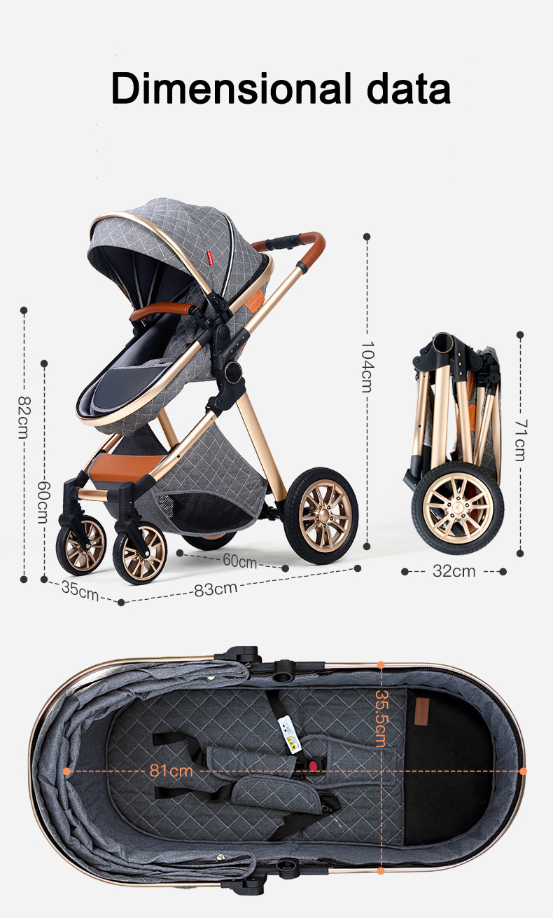 Luxury Portable Travel Pram 3 in 1Baby Stroller High Landscape Baby Pushchair Baby Travel Stroller Newborn Stroller - detail 5