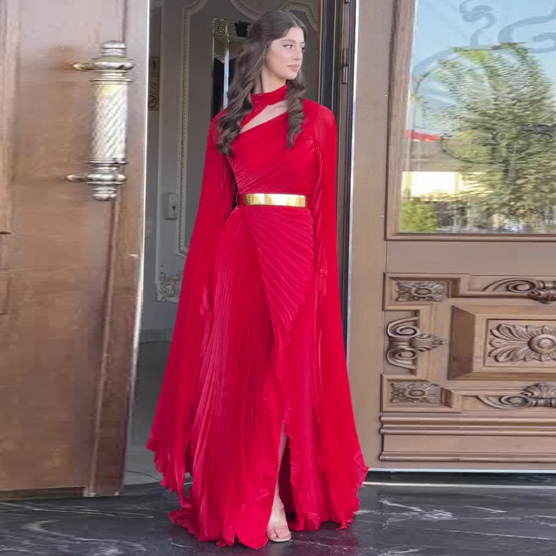 Arabia Elegant Wrinkled Satin Abaya Glow Modesty Athena Pleated Evening Dress Bell Sleeves Party Dress Exclusive - detail 3