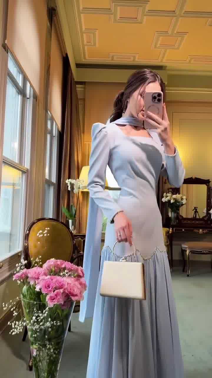 Light Luxury Women's Dress Spring New Item Handmade Diamond Inlaid Ribbon Design Long Sleeved Lady Slim Fit Dress - detail 9