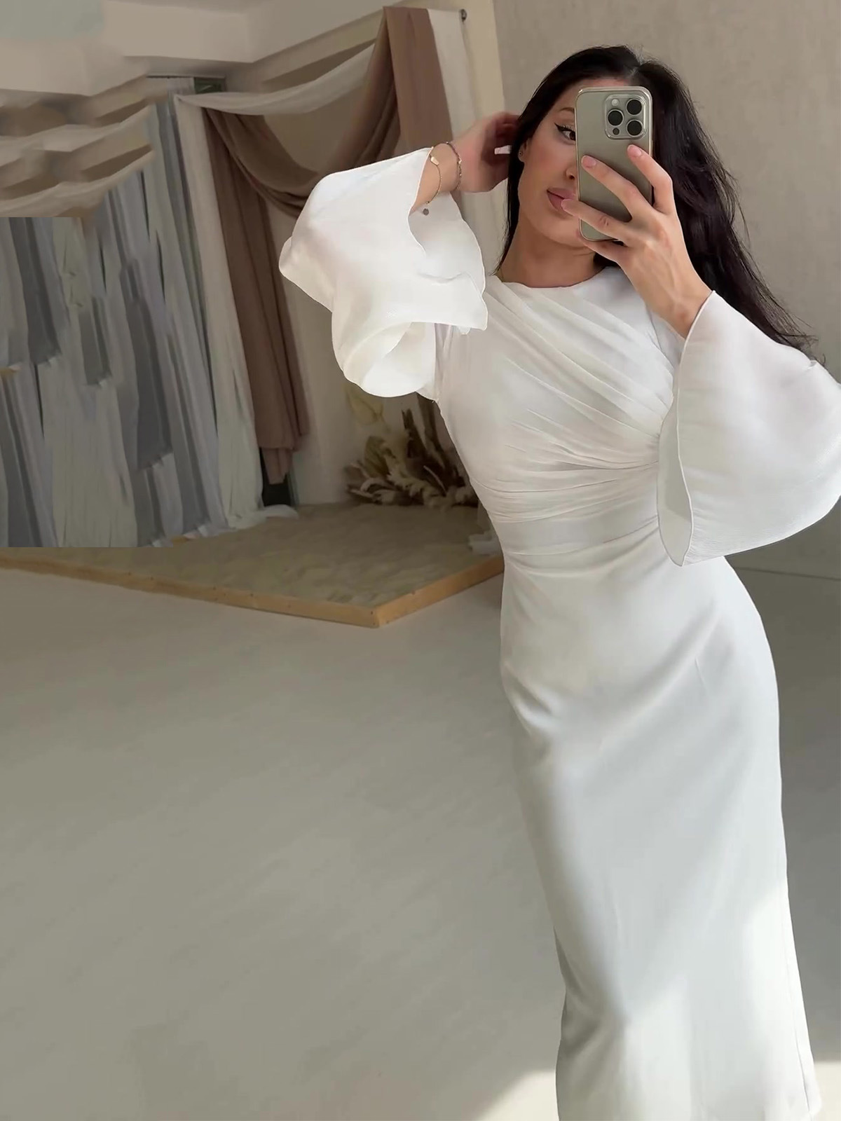 Muslim Silky Evening Dress Eid Ramadan Vestidos Arab Long Robe Kaftan Dubai Islam Women Party Dresses Abayas - detail 6